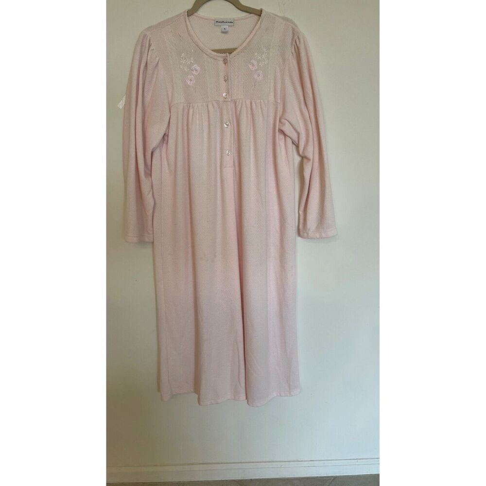 Miss Elaine Womens M Flannel-like Long Pink Nightgown Sleepwear Cottagecore